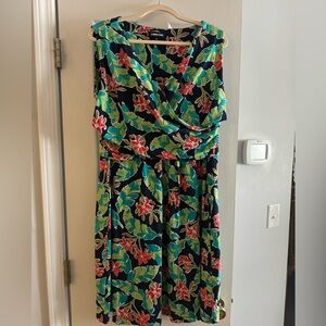 Lands' End Fit and Flare Midi Dress XL NEW Tropical Print Sleeveless